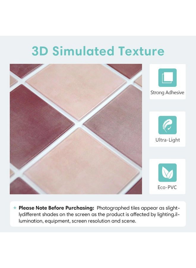 Commomy 10 Pcs Matte 3D Peel and Stick Tile 11.8"x11.8" Ultralight PVC Square Peel and Stick Backsplash for Kitchen Stick on Tiles for Bathroom,Living Room,Fireplace,Interior Wall Decor,Dusty Rose - Image 3