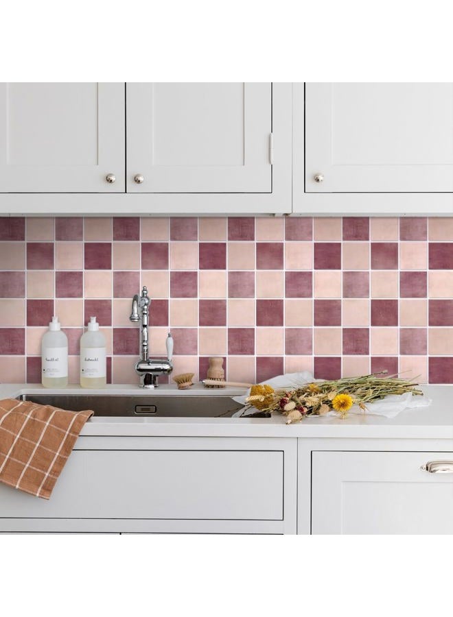 Commomy 10 Pcs Matte 3D Peel and Stick Tile 11.8"x11.8" Ultralight PVC Square Peel and Stick Backsplash for Kitchen Stick on Tiles for Bathroom,Living Room,Fireplace,Interior Wall Decor,Dusty Rose - Image 2