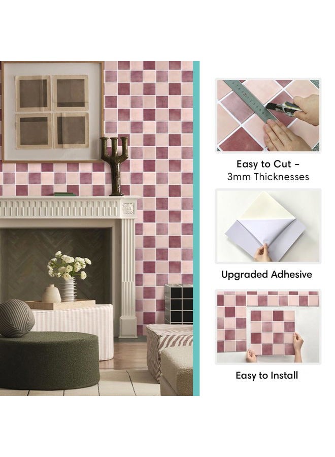 Commomy 10 Pcs Matte 3D Peel and Stick Tile 11.8"x11.8" Ultralight PVC Square Peel and Stick Backsplash for Kitchen Stick on Tiles for Bathroom,Living Room,Fireplace,Interior Wall Decor,Dusty Rose - Image 4