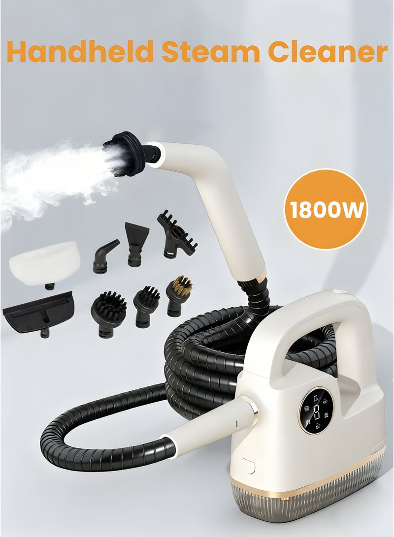 منظف ​​بخاري محمول بقوة 1800 واط، جهاز بخاري محمول عالي الضغط مع ملحقات لتنظيف المطبخ والحمام والأريكة والبلاط والسيارة بدون مواد كيميائية - Image 1