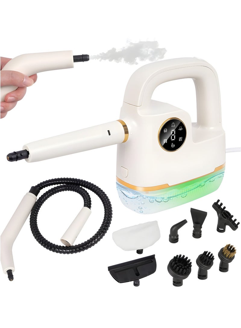 منظف ​​بخاري محمول بقوة 1800 واط مع 9 ملحقات لتنظيف الأرضيات المنزلية والمفروشات والمطبخ والحمام والجص والسيارة - Image 1