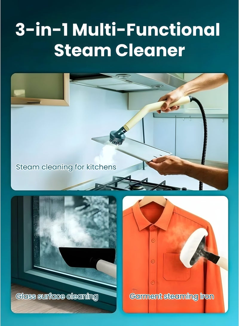 1800W High Pressure Steam Cleaner, Portable Handheld Steamer with Digital Display, 15s Fast Heat-Up, 300ML Water Tank, 3-Level Adjustable Steam, Dry Burn Protection for Home - Image 4