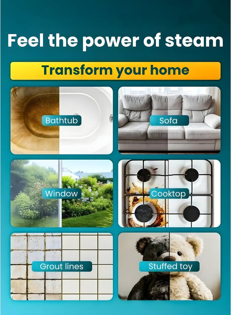 1800W High Pressure Steam Cleaner, Portable Handheld Steamer with Digital Display, 15s Fast Heat-Up, 300ML Water Tank, 3-Level Adjustable Steam, Dry Burn Protection for Home - Image 5