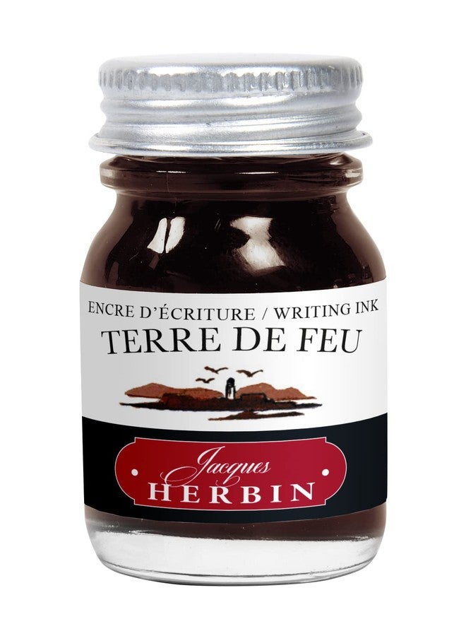 Jacques Herbin Ink Bottle - Terre de Feu - 10ML - Brown Dye-Based Ink - Glass Bottle - Image 1