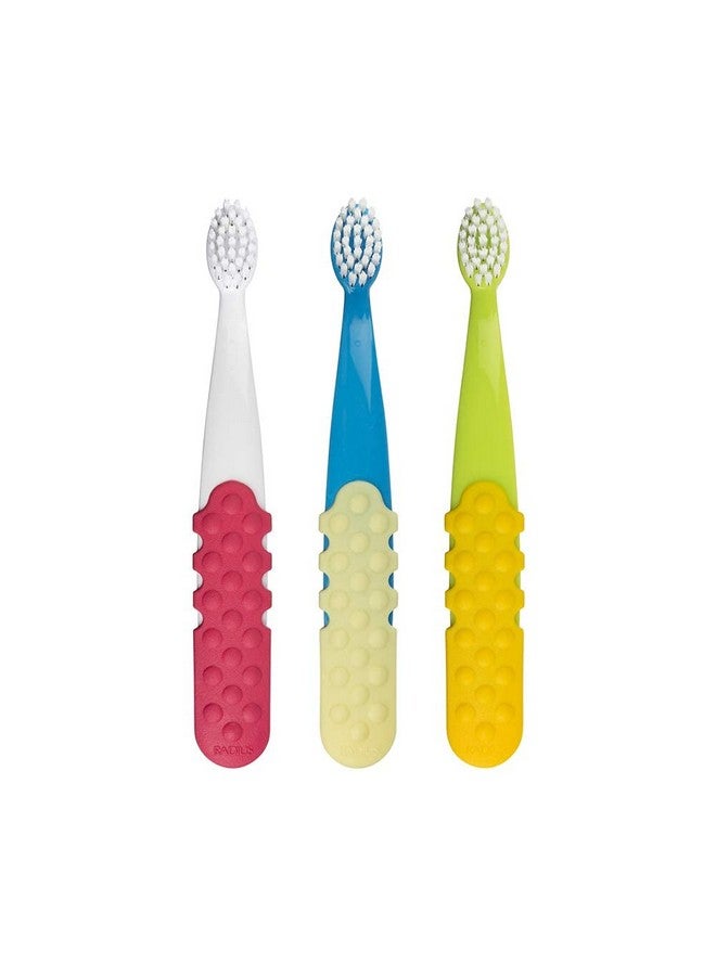 RADIUS Totz Plus Brush Kids Toothbrush Silky Soft BPA Free ADA Accepted Designed for Delicate Teeth & Gums for Children 3 Years & Up - Assorted - Pack of 3 - Image 2