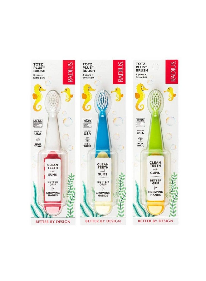 RADIUS Totz Plus Brush Kids Toothbrush Silky Soft BPA Free ADA Accepted Designed for Delicate Teeth & Gums for Children 3 Years & Up - Assorted - Pack of 3 - Image 1