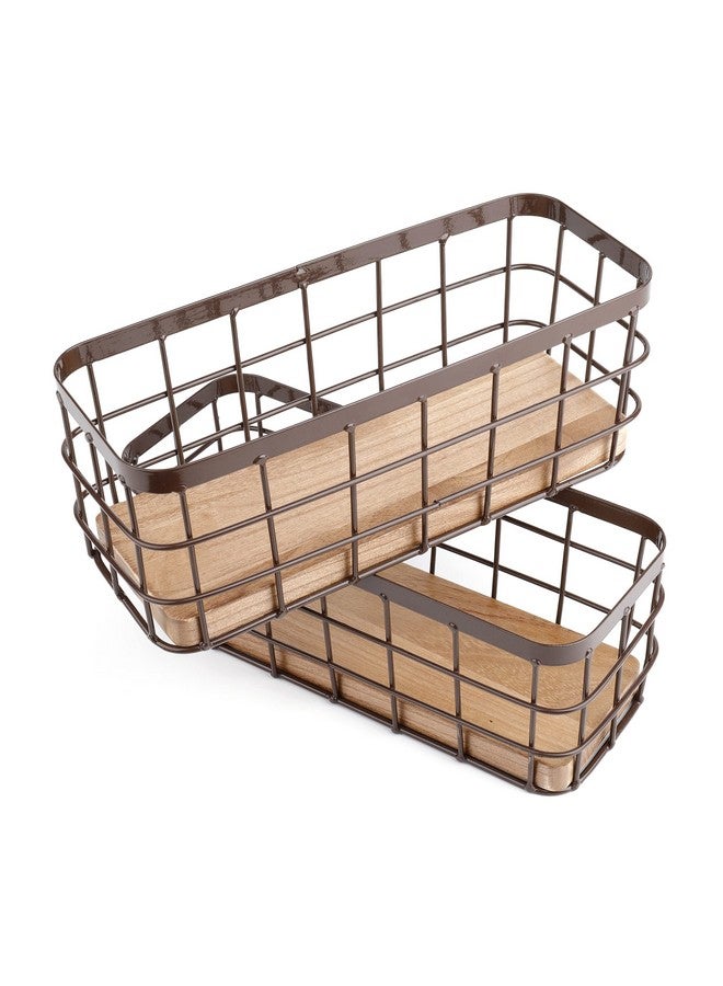 Dicunoy Dicunoy Set of 2 Small Wire Baskets, Narrow Rustic Storage Bin for Bathroom Counter, Farmhouse RectangleOrganizer Tray for Kitchen Countertop, Pantry, RV, School Classrooms, Office Decorative  - Image 4