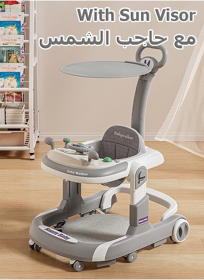 مشاية اطفال - طاولة تغذية - مع لعبة، حاجب شمسي - ارتفاع قابل للتعديل - مساعدة الطفل على المشي - بيبي كار