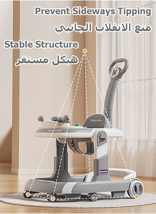 مشاية اطفال - طاولة تغذية - مع لعبة، حاجب شمسي - ارتفاع قابل للتعديل - مساعدة الطفل على المشي - بيبي كار