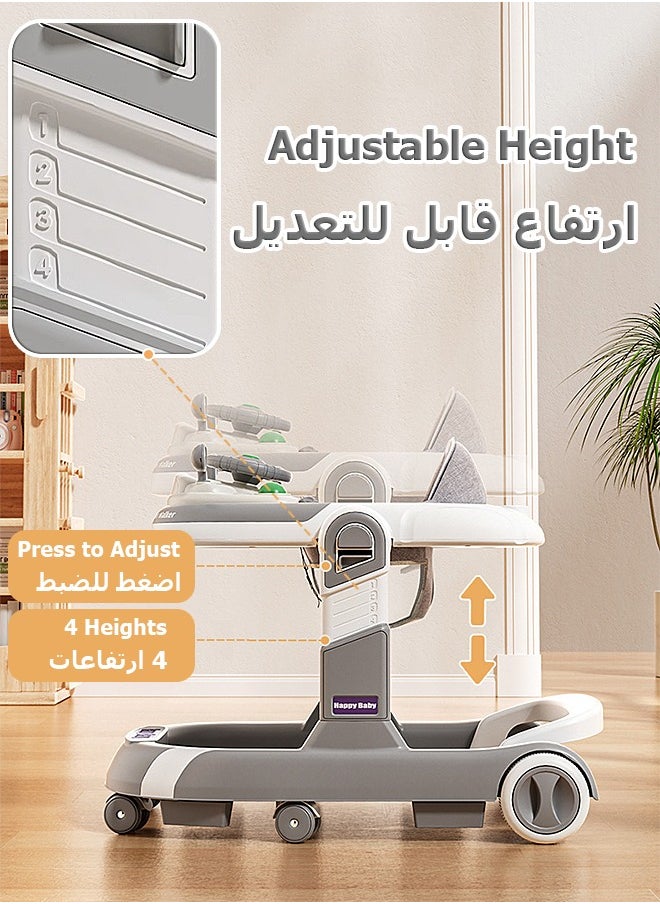 مشاية اطفال - طاولة تغذية - مع لعبة، حاجب شمسي - ارتفاع قابل للتعديل - مساعدة الطفل على المشي - بيبي كار