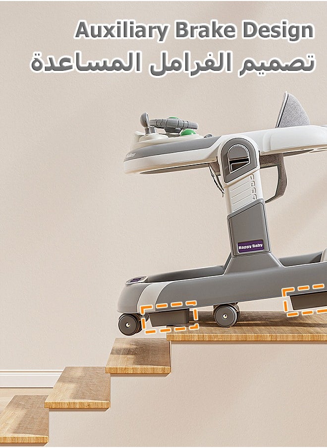 مشاية اطفال - طاولة تغذية - مع لعبة، حاجب شمسي - ارتفاع قابل للتعديل - مساعدة الطفل على المشي - بيبي كار