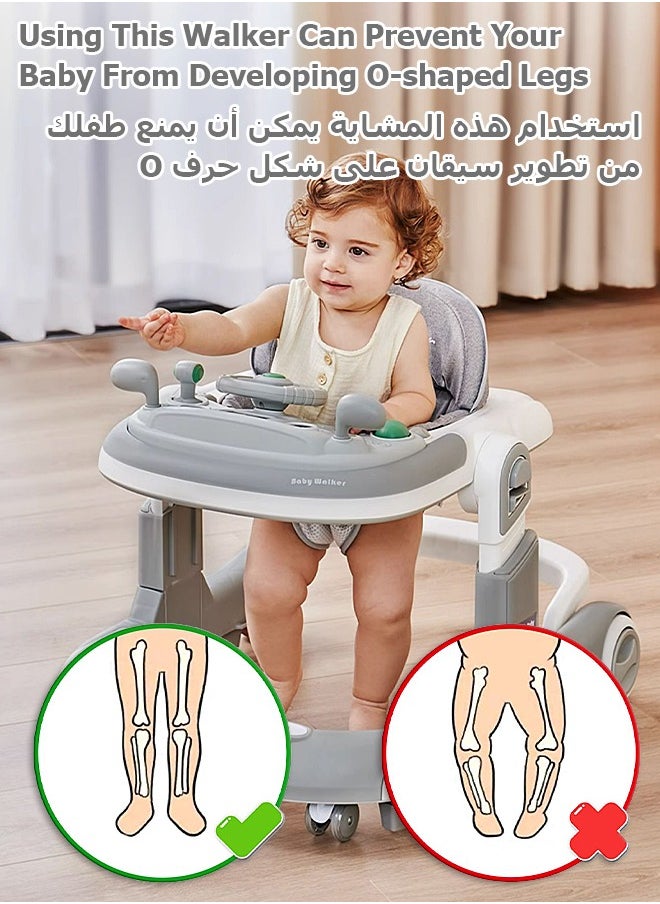 مشاية اطفال - طاولة تغذية - مع لعبة، حاجب شمسي - ارتفاع قابل للتعديل - مساعدة الطفل على المشي - بيبي كار