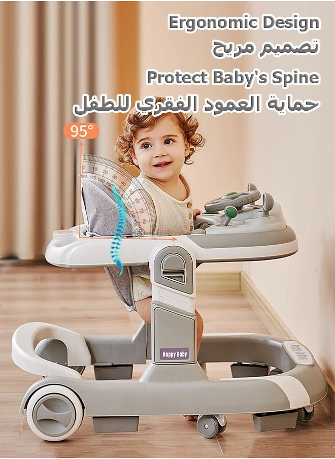 مشاية اطفال - طاولة تغذية - مع لعبة، حاجب شمسي - ارتفاع قابل للتعديل - مساعدة الطفل على المشي - بيبي كار