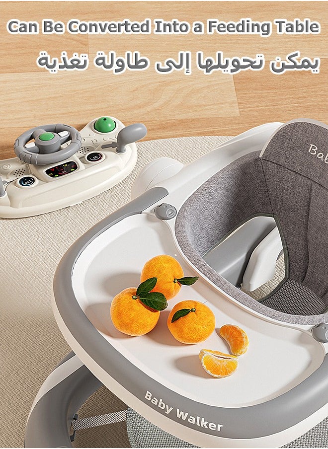 مشاية اطفال - طاولة تغذية - مع لعبة، حاجب شمسي - ارتفاع قابل للتعديل - مساعدة الطفل على المشي - بيبي كار