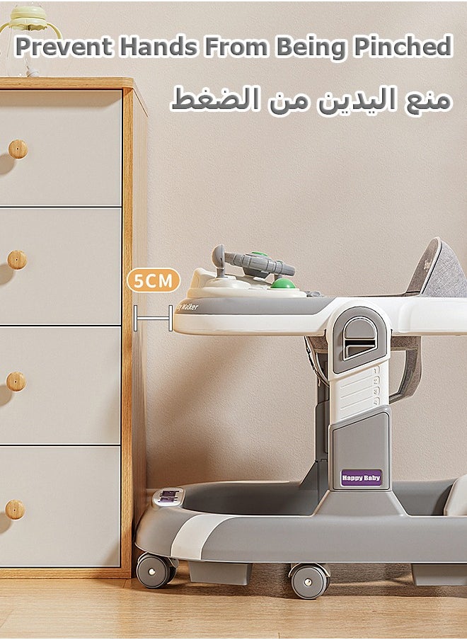 مشاية اطفال - طاولة تغذية - مع لعبة، حاجب شمسي - ارتفاع قابل للتعديل - مساعدة الطفل على المشي - بيبي كار
