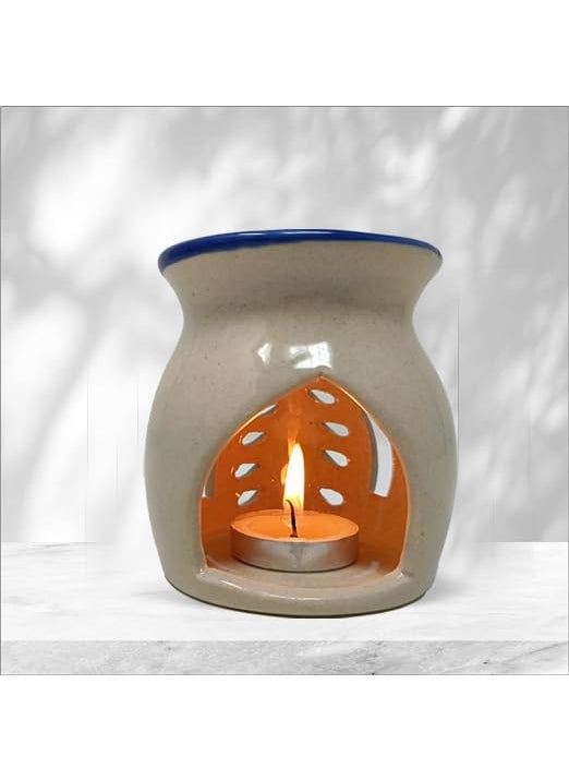 PeepalComm Peepalcomm White and Blue Ceramic Aroma Diffuser Oil Burner with 15Ml Lavender Oil 2 Pcs TLight Candles Strong LongLasting Aroma Fragrance  - Image 2