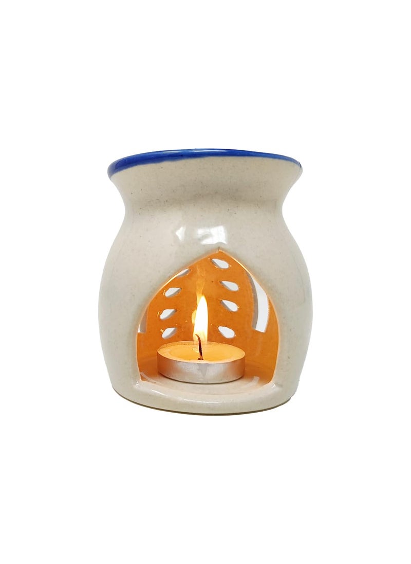 PeepalComm Peepalcomm White and Blue Ceramic Aroma Diffuser Oil Burner with 15Ml Lavender Oil 2 Pcs TLight Candles Strong LongLasting Aroma Fragrance  - Image 4