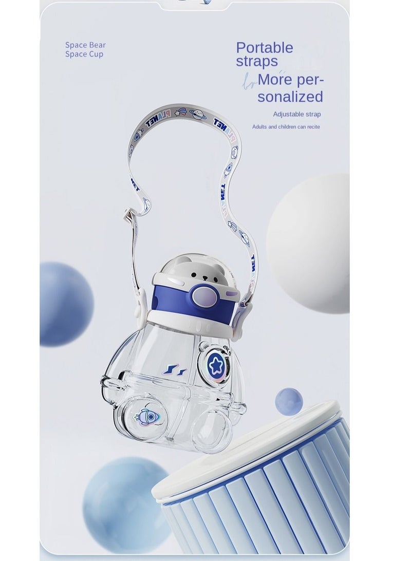 Y&D Cartoon Aerospace Bear Children's Plastic Straw Cup With Straps And Laser Stickers - Image 4