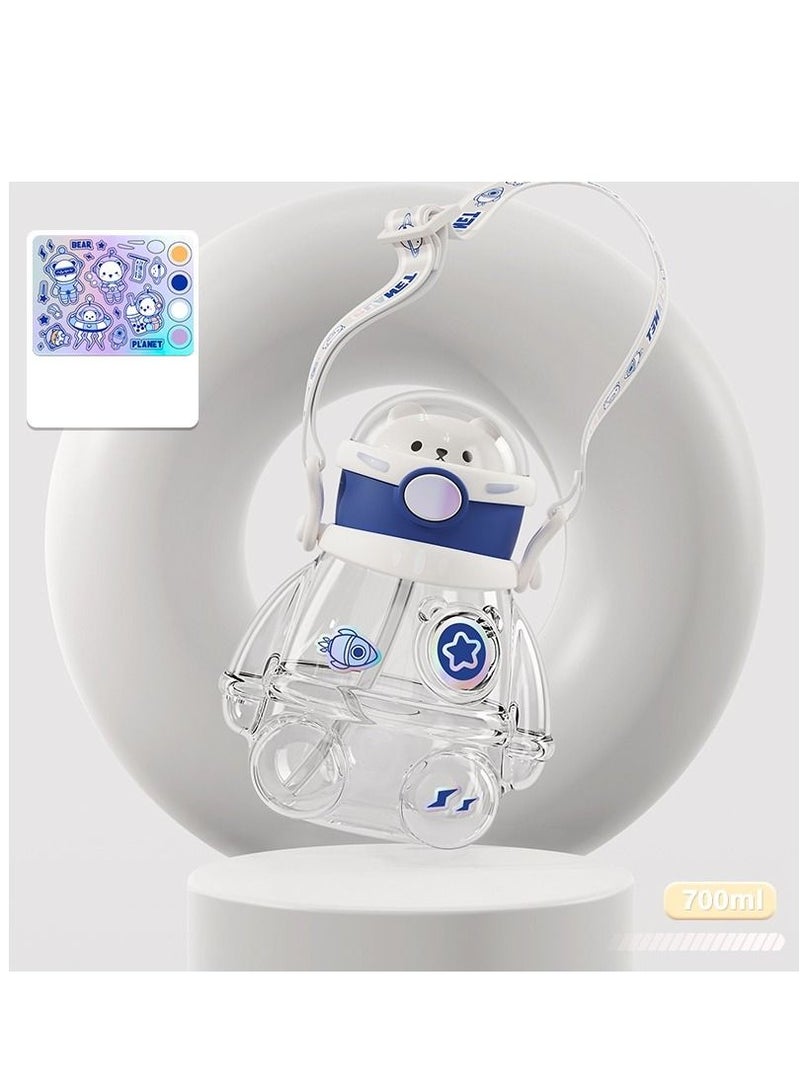 Y&D Cartoon Aerospace Bear Children's Plastic Straw Cup With Straps And Laser Stickers - Image 1