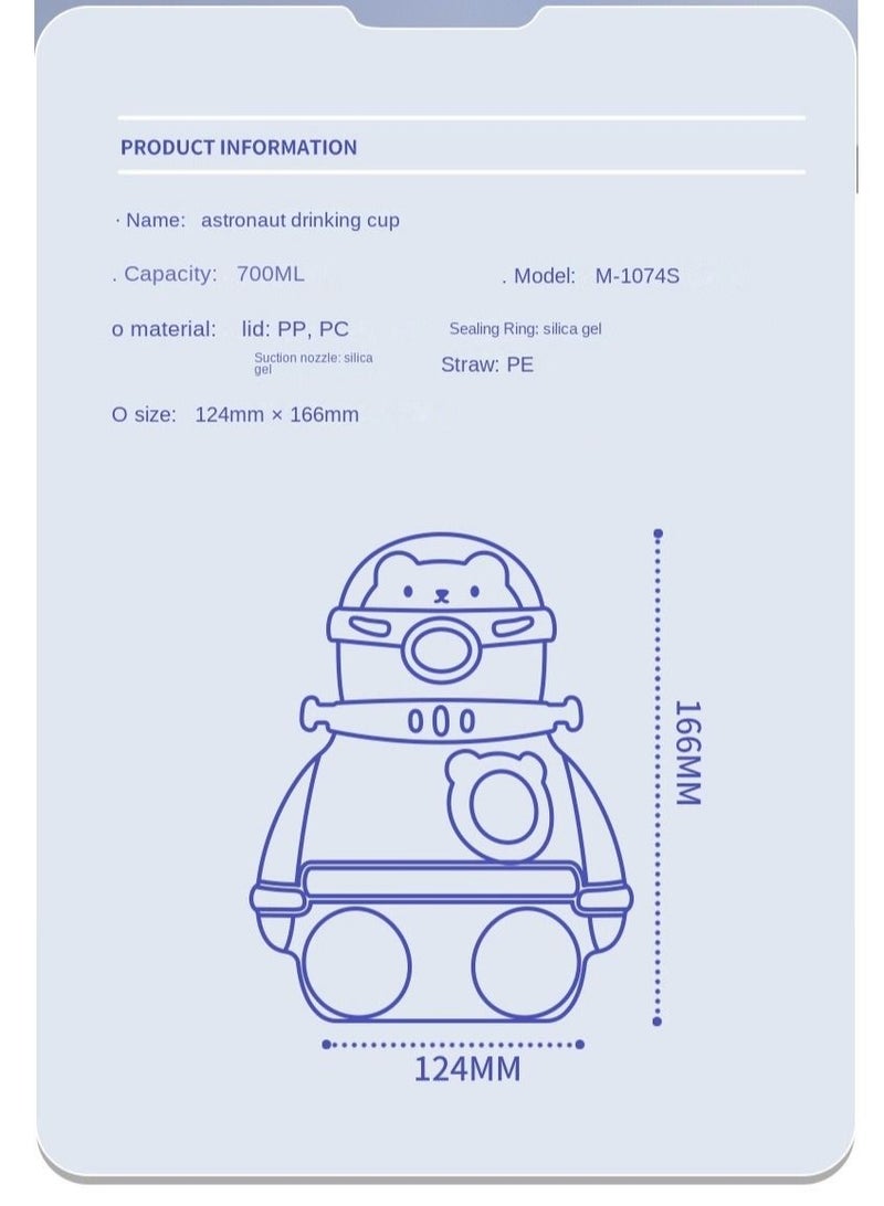 Y&D Cartoon Aerospace Bear Children's Plastic Straw Cup With Straps And Laser Stickers - Image 5
