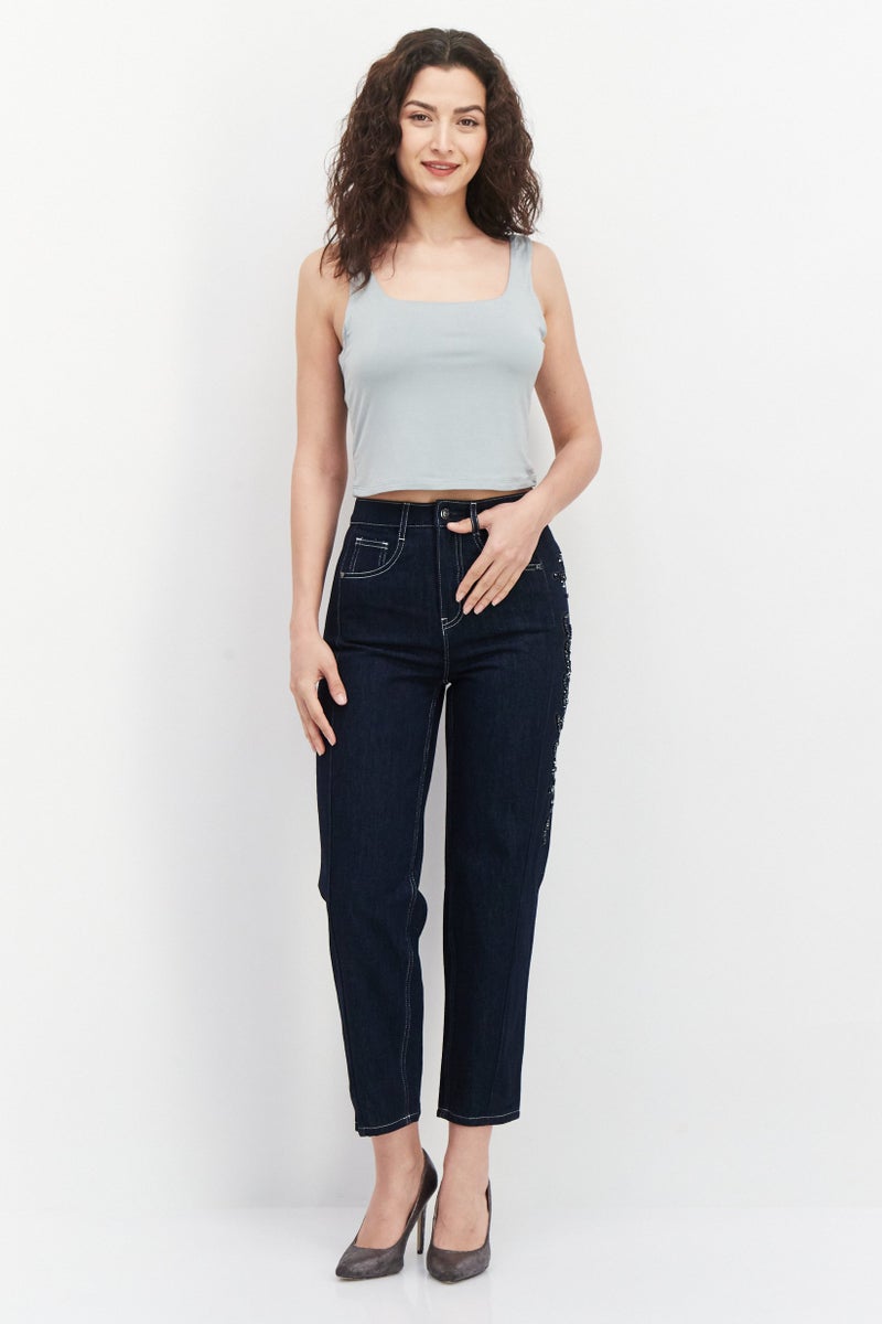 ONLY Women Regular Fit Embellished Jeans, Navy Blue - Image 3