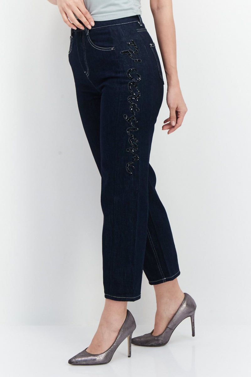 ONLY Women Regular Fit Embellished Jeans, Navy Blue - Image 4