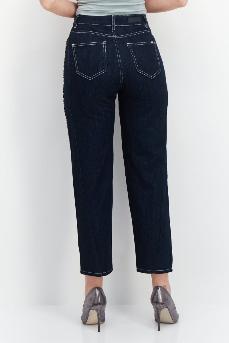 ONLY Women Regular Fit Embellished Jeans, Navy Blue - Image 4
