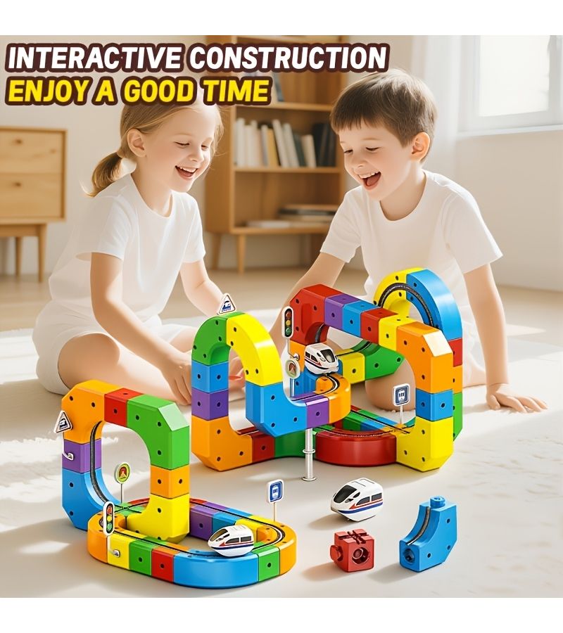 98Pcs 3D Transformable Magnetic Track Train Set Educational Toy for Kids - Image 1