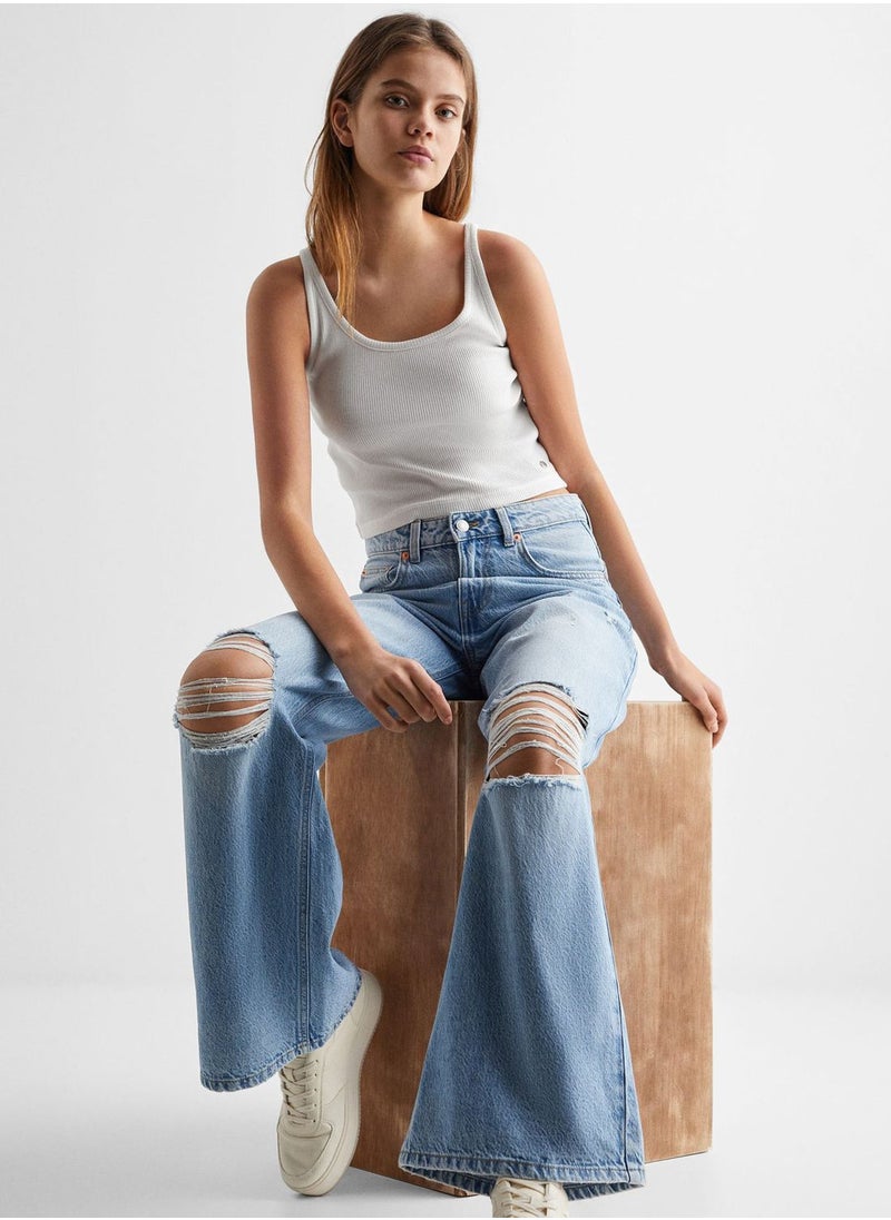 MANGO - Kids Distressed Wide Leg Jeans - Image 1