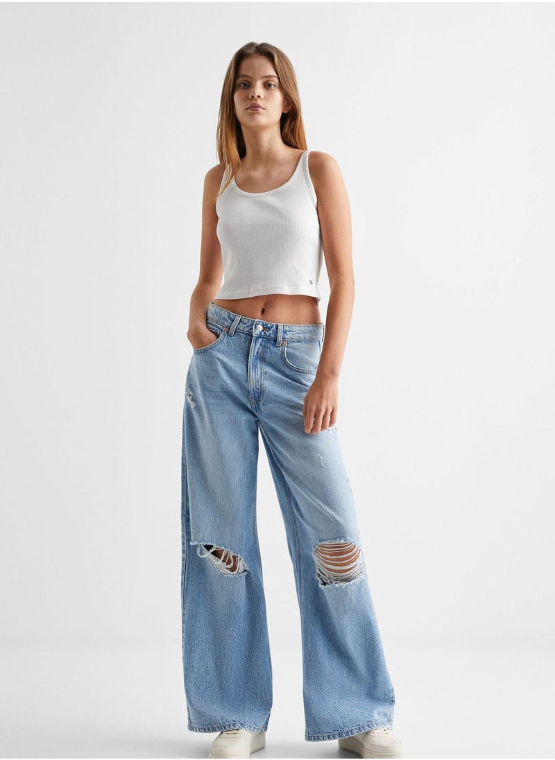MANGO - Kids Distressed Wide Leg Jeans - Image 1