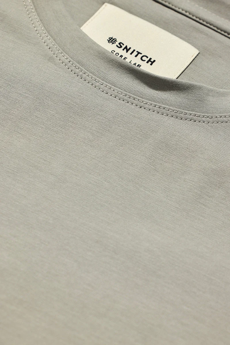 SNITCH Light Grey Solid Half Sleeve Slim Fit Casual T-Shirt