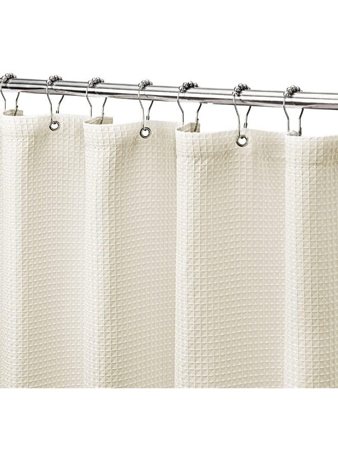 Rubik Premium Shower Curtain Thick Fabric Waffle Weave Design 5-Star Hotel Quality, Waterproof Mildew-proof No Smell Washable with 12 Hooks for Bathroom (Beige, 180 x 200cm)  - Image 1