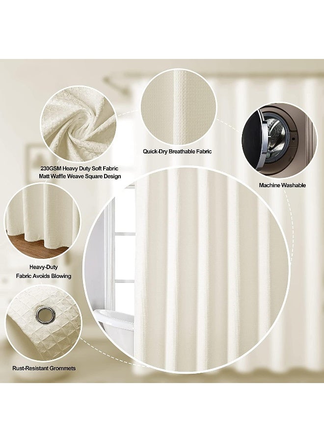 Rubik Premium Shower Curtain Thick Fabric Waffle Weave Design 5-Star Hotel Quality, Waterproof Mildew-proof No Smell Washable with 12 Hooks for Bathroom (Beige, 180 x 200cm)  - Image 2
