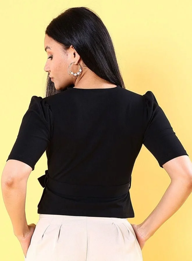 Freehand  Women Regular Fit Solid V-Neck Short Sleeve Wrap Top  | Best Price UAE