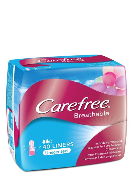 Carefree Breathable Shower Fresh for Extra Freshness, Cottony Soft - 40 Liners
