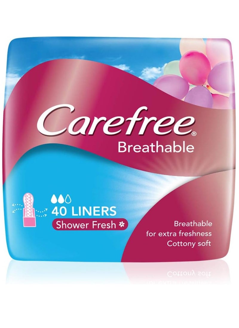 Carefree Carefree Breathable Shower Fresh for Extra Freshness, Cottony Soft - 40 Liners  - Image 1