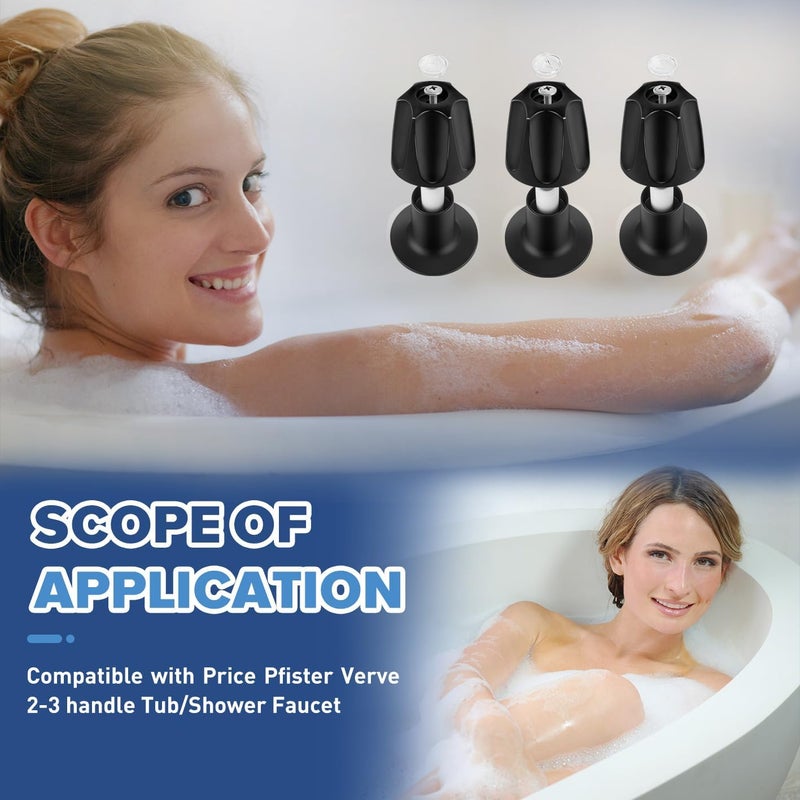 RAWILL Shower knobs 3 Piece Replacement Trim Kit for Pfister Verve - Matte Black Faucet Handles Set with Hot, Cold, Diverter Knobs & Flange Base - Image 5