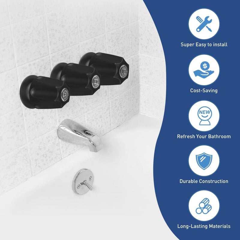 RAWILL Shower knobs 3 Piece Replacement Trim Kit for Pfister Verve - Matte Black Faucet Handles Set with Hot, Cold, Diverter Knobs & Flange Base - Image 2