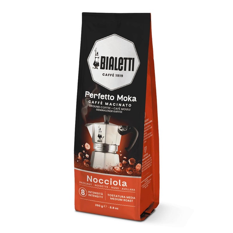 Bialetti - Perfetto Moka Nocciola: Medium Roasting Ground Coffee, Hazelnut Aroma, 8.8 Oz - 250g, Bag with Flavour-Saving Valve - Image 1