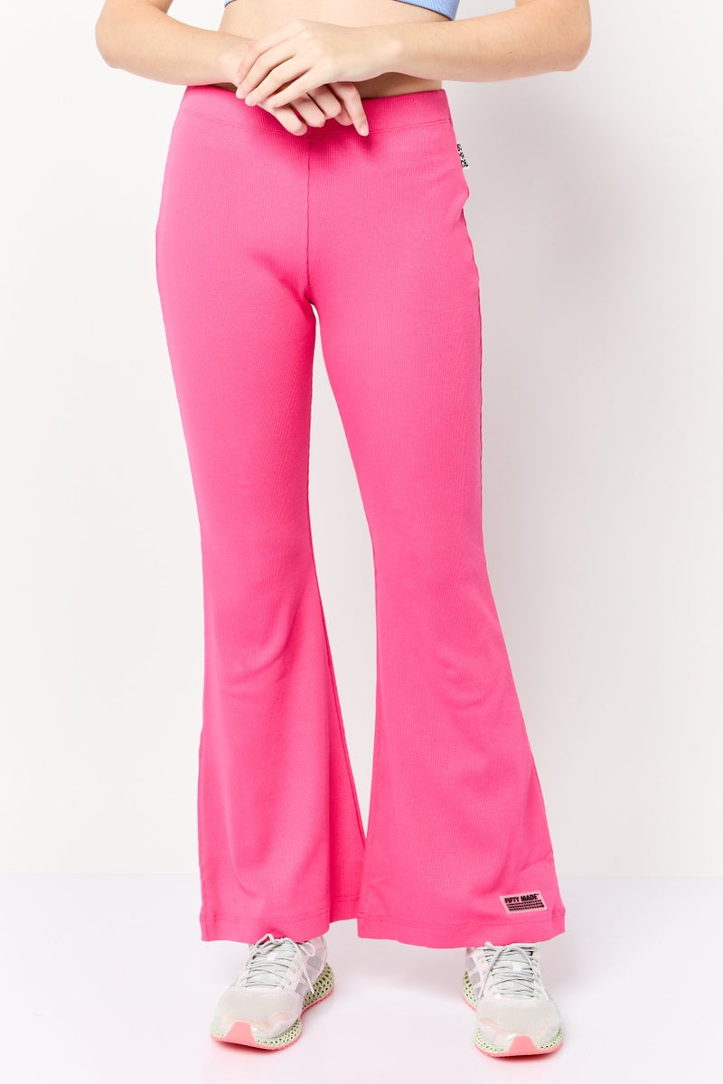 The Giving Movement The Giving Movemet x Fifty Made Women Regular Fit Ribbed Flare Pants, Pink - Image 1