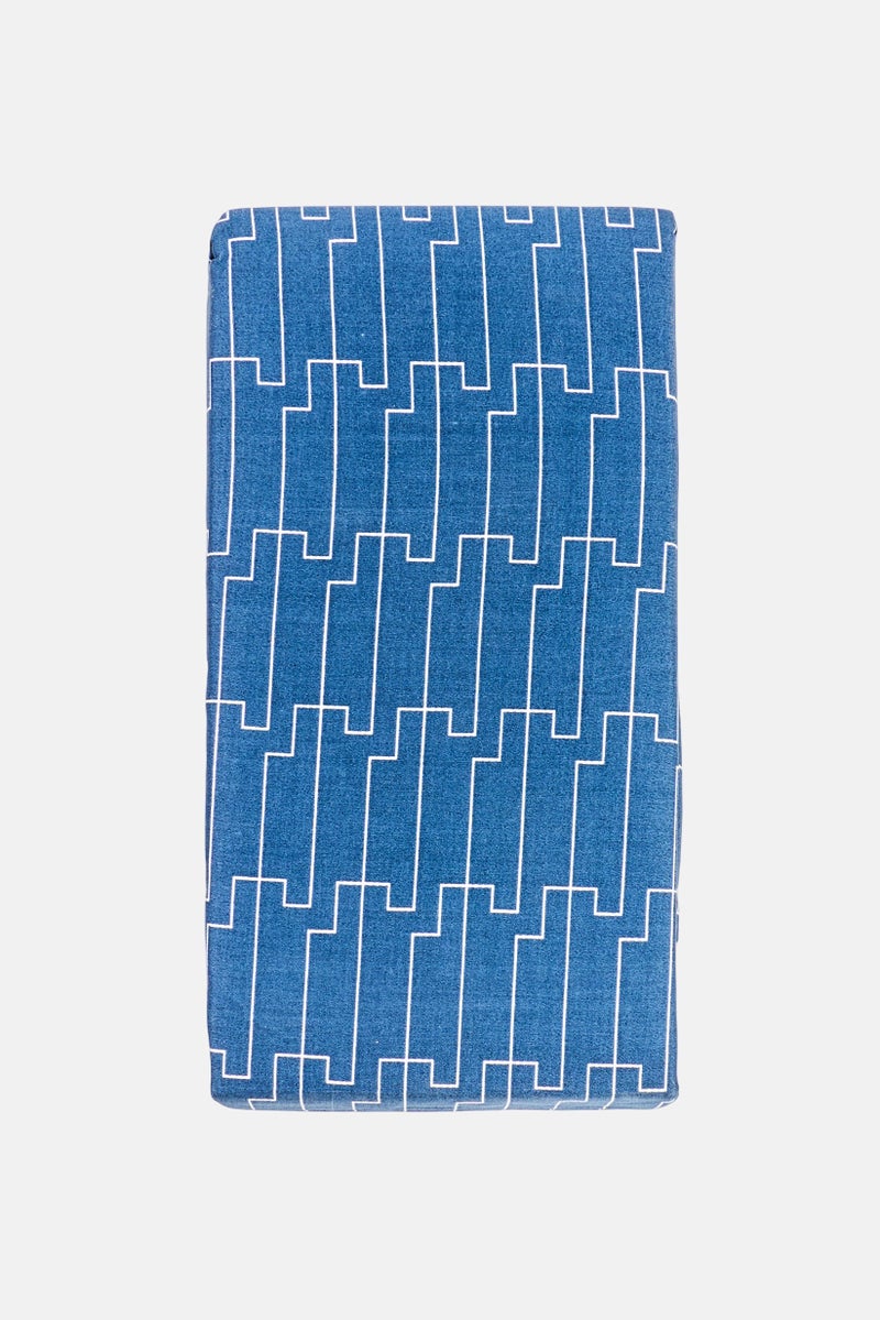 Karl Lagerfeld Double Geometric Pattern Fitted Bedsheet, Navy - Image 1