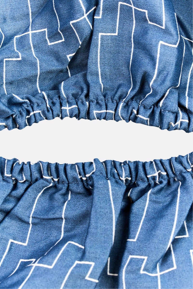 Karl Lagerfeld Double Geometric Pattern Fitted Bedsheet, Navy - Image 3