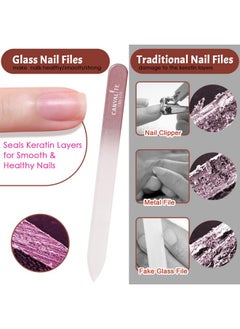 Canvalite CANVALITE Glass Nail Files for Natural Nails Glass Fingernail File Crystal Nail Files with Case Double Sided 180/320 Grit Czech Glass File Gentle Nail Care Stocking Stuffers for Women Girls, Rose Gold  - Image 1