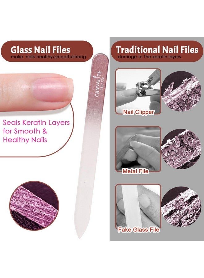 CANVALITE Glass Nail Files for Natural Nails Glass Fingernail File Crystal Nail Files with Case Double Sided 180/320 Grit Czech Glass File Gentle Nail Care Stocking Stuffers for Women Girls, Rose Gold - Image 1