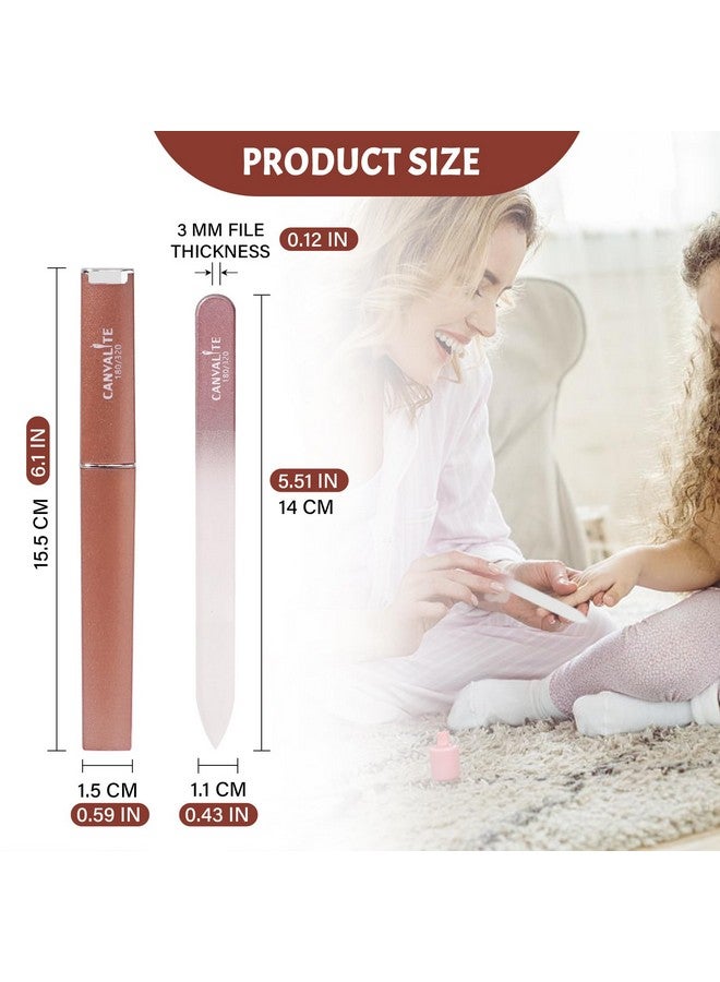CANVALITE Glass Nail Files for Natural Nails Glass Fingernail File Crystal Nail Files with Case Double Sided 180/320 Grit Czech Glass File Gentle Nail Care Stocking Stuffers for Women Girls, Rose Gold - Image 2