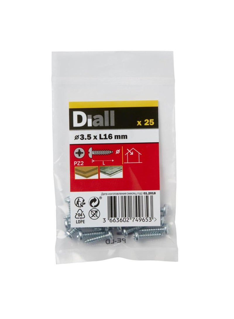 Zinc Plated Carbon Steel Pan Head Screw Pack 3.5 X 16 Mm 25 Piece