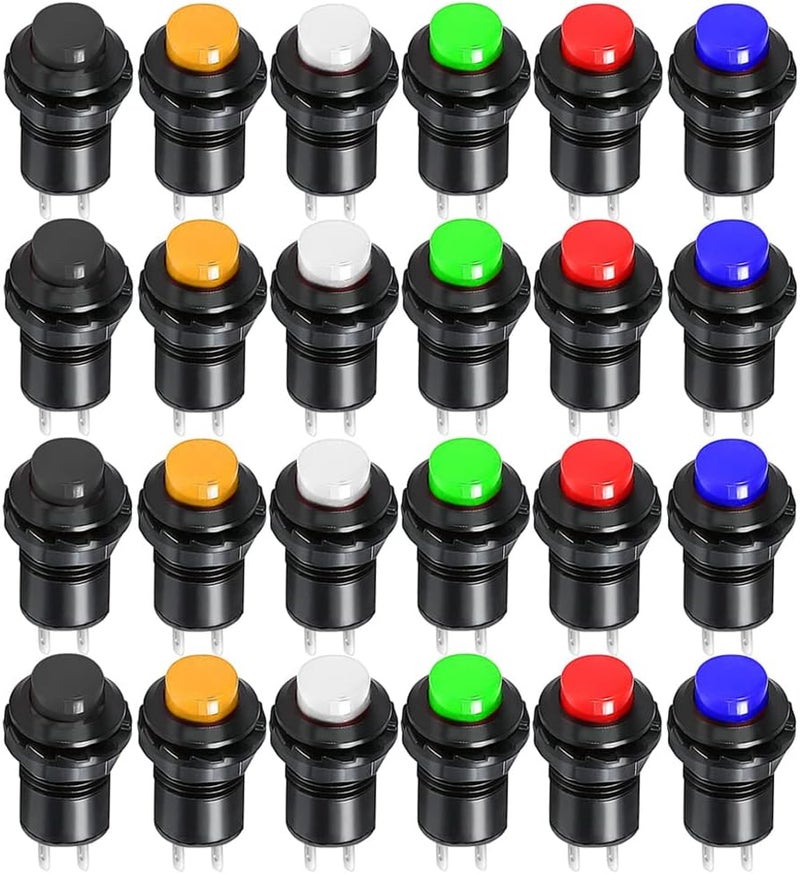 Gebildet 24pcs 12mm Momentary Push Button SPST ON/Off AC 250V/1.5A 125V/3A, Lockless Mini Round Button for Car Trumpet, PC, Table Lamp, Home Doorbell - Image 1