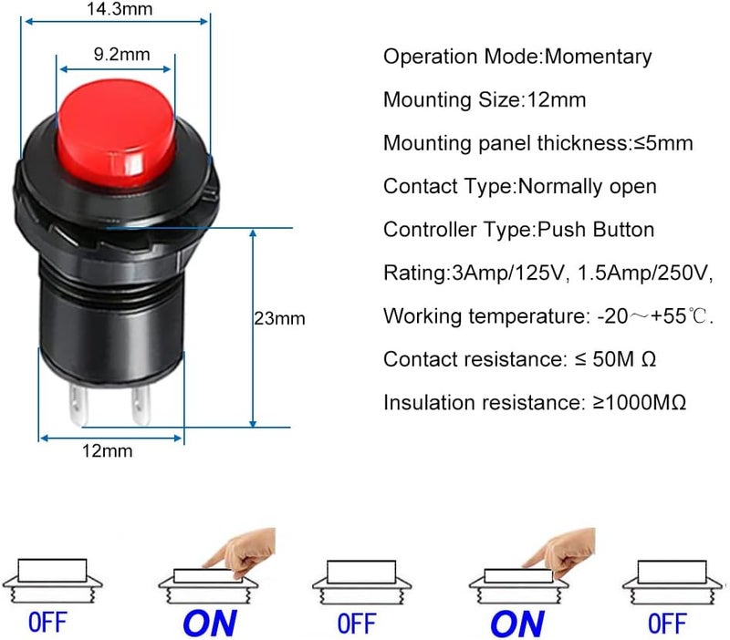 Gebildet 24pcs 12mm Momentary Push Button SPST ON/Off AC 250V/1.5A 125V/3A, Lockless Mini Round Button for Car Trumpet, PC, Table Lamp, Home Doorbell - Image 5