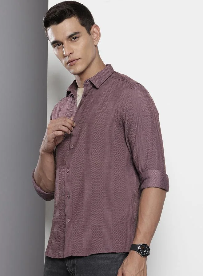 The Indian Garage Co  Men Purple Textured Casual Shirt for Men | Best Price UAE