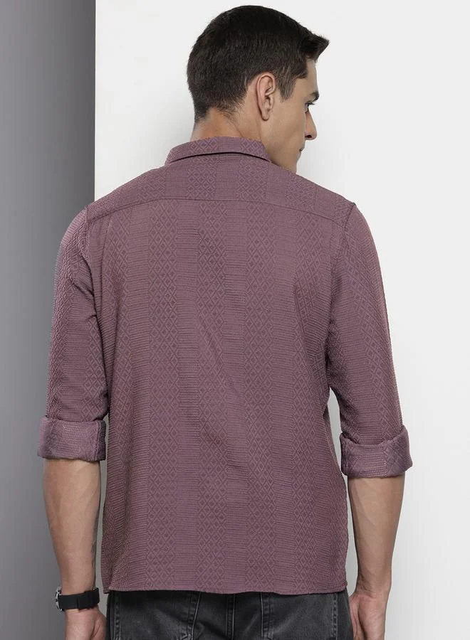 The Indian Garage Co  Men Purple Textured Casual Shirt for Men | Best Price UAE